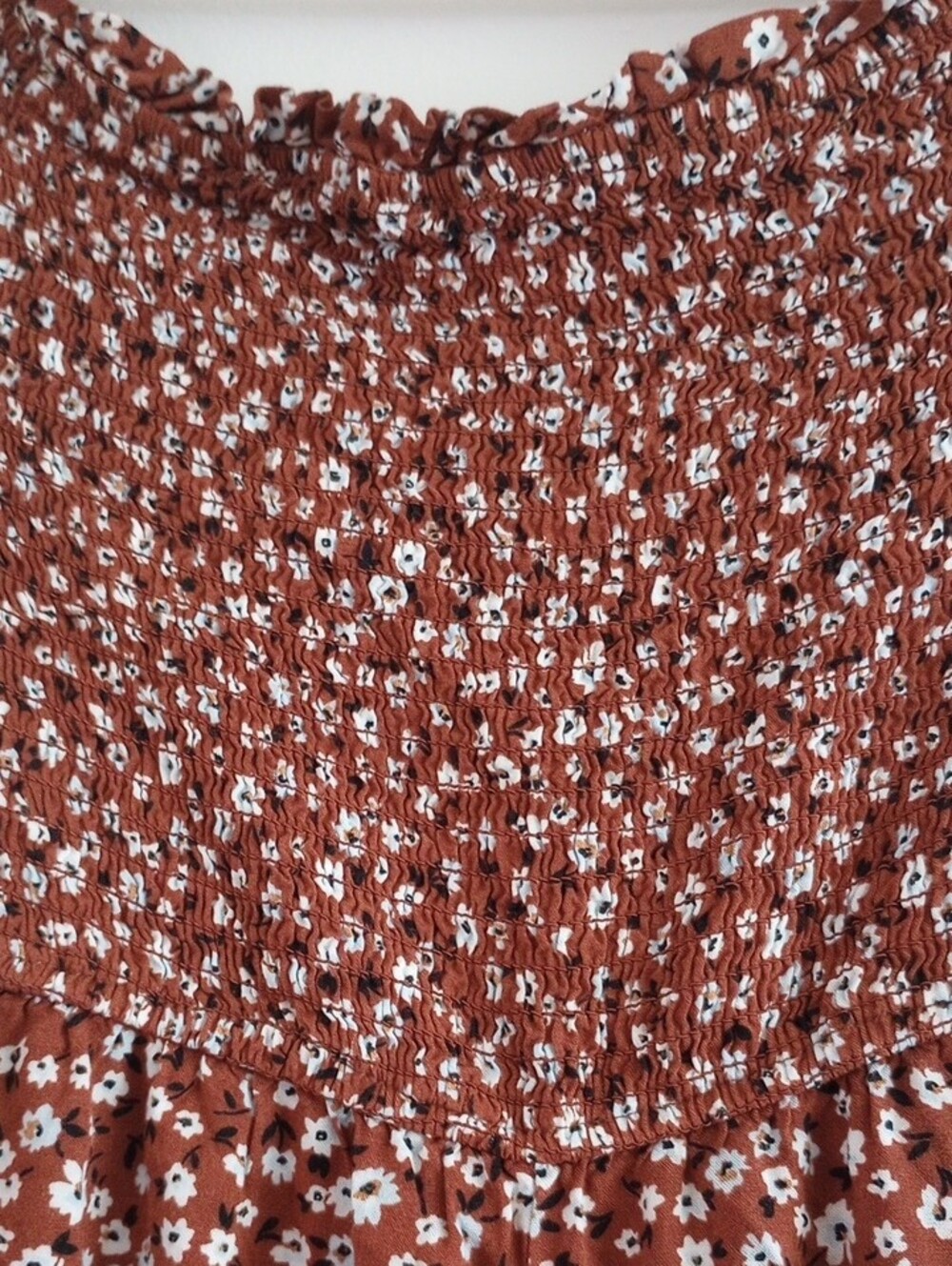 Miami Brown Boho Ditsy Floral Smocked Ruffles Wide-Leg Jumpsuit Size Large - Picture 2 of 10